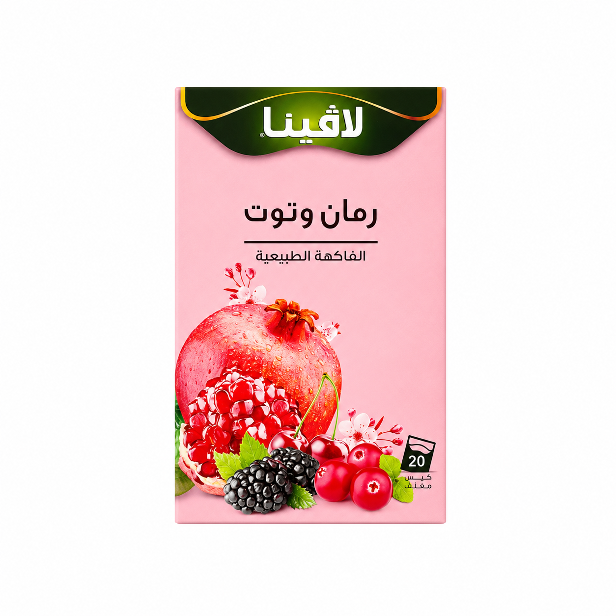 Box of Lavina Pomegranate & Berries fruit tea, Arabic packaging