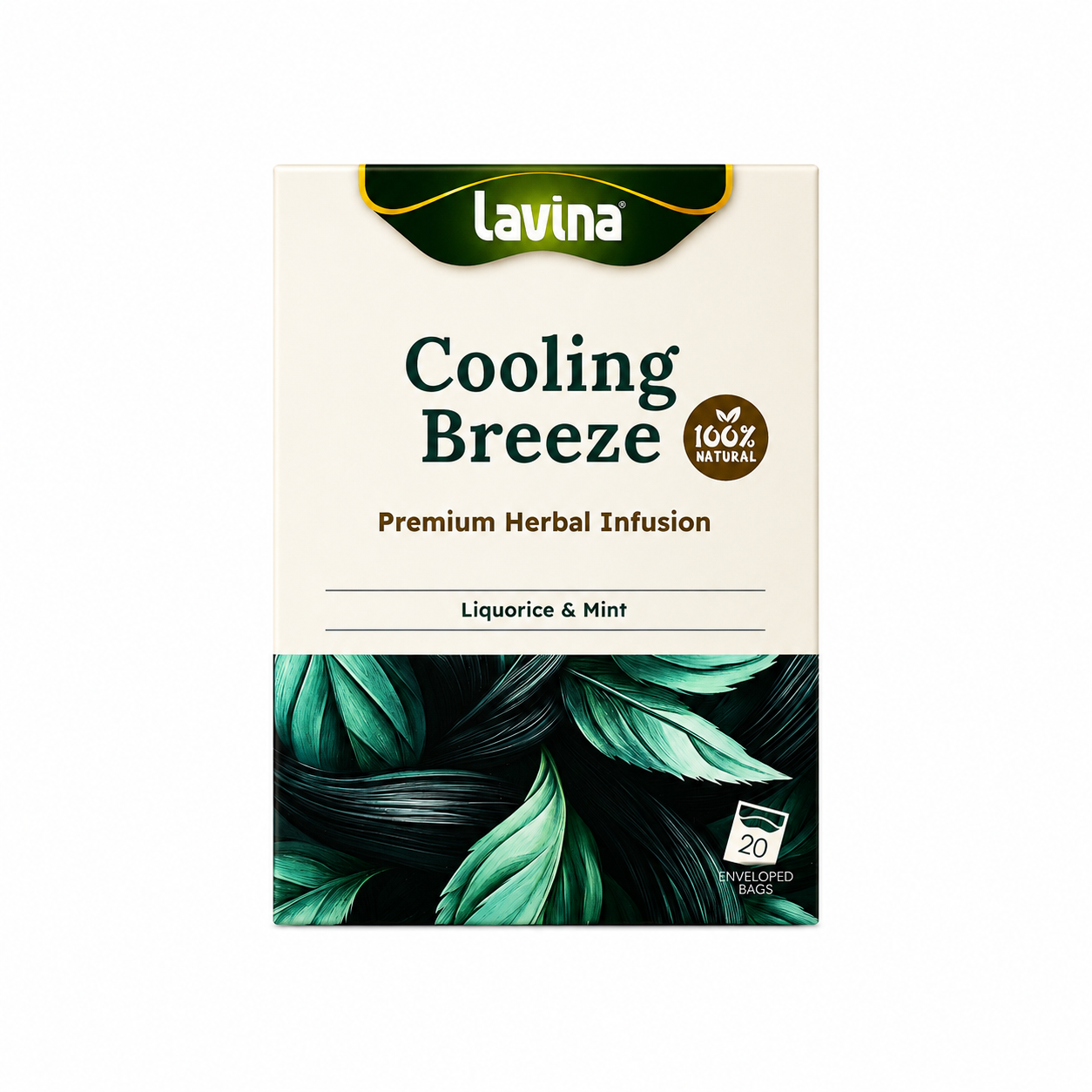 Box of Lavina Cooling Breeze premium herbal infusion — peppermint and liquorice